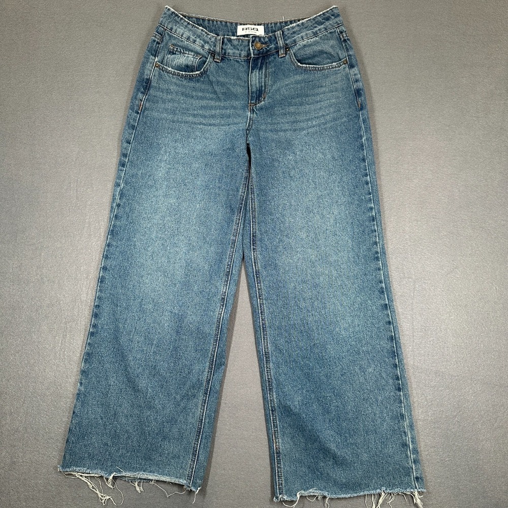 RSQ Jeans Womens 25 Blue Denim Raw Hem Low Rise Baggy Wide‎ Leg Whisker